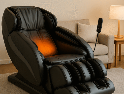 Fauteuil massant chauffant dans un intérieur épuré et lumineux