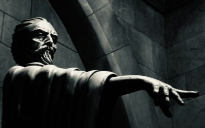 a black and white photo of a statue of a man