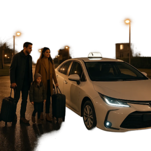 Illustration d’un taxi local à Chessy pour un départ ou un retour sans stress. L’image évoque la ponctualité, la sérénité et les transferts vers Disneyland Paris, la gare TGV ou l’aéroport.