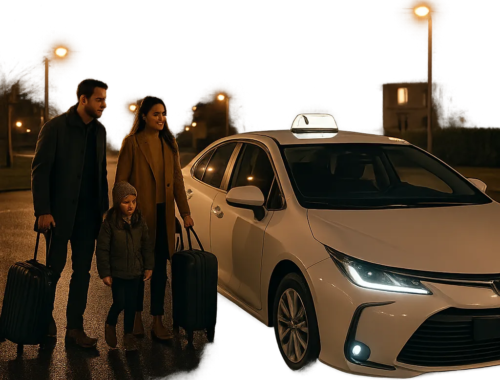 Illustration d’un taxi local à Chessy pour un départ ou un retour sans stress. L’image évoque la ponctualité, la sérénité et les transferts vers Disneyland Paris, la gare TGV ou l’aéroport.