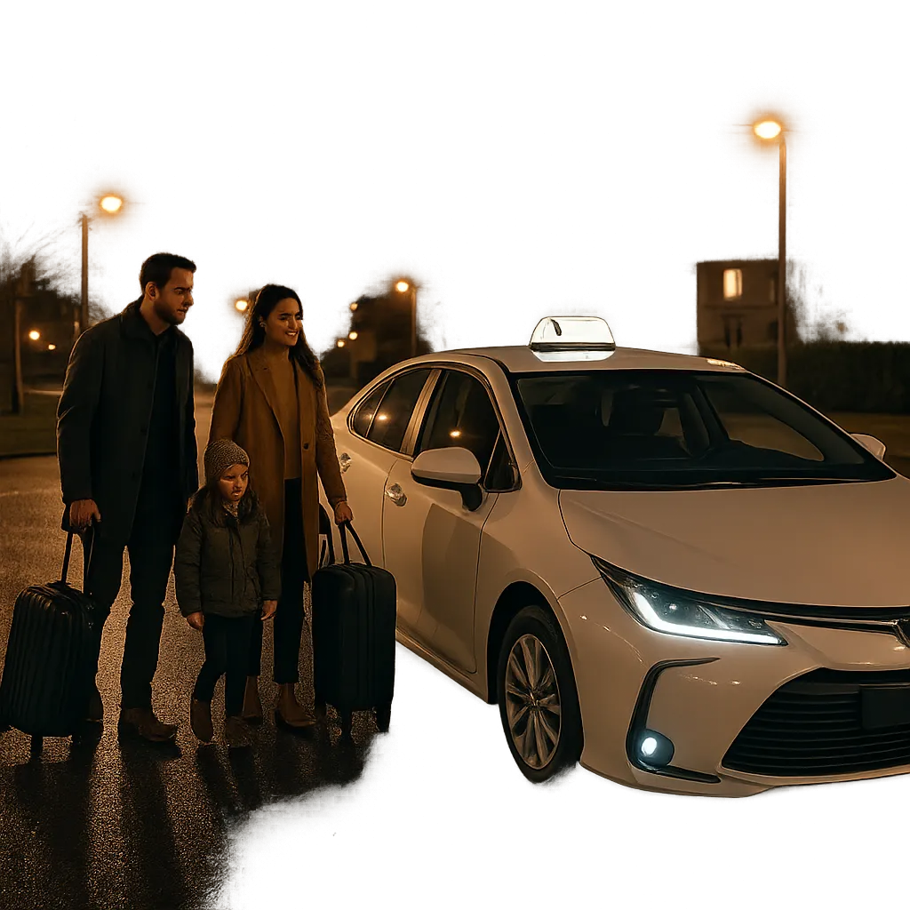 Illustration d’un taxi local à Chessy pour un départ ou un retour sans stress. L’image évoque la ponctualité, la sérénité et les transferts vers Disneyland Paris, la gare TGV ou l’aéroport.