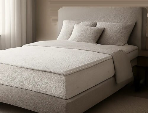 Illustration d’un matelas ferme premium mis en scène dans une chambre moderne et apaisante. L’image évoque le maintien du dos, le confort nocturne et une meilleure qualité de sommeil.